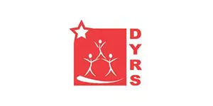 A red square with three people and the word dyrs underneath it.