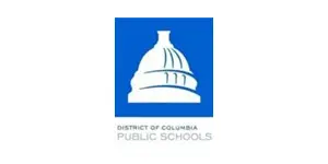 A blue and white logo of the district of columbia public schools.