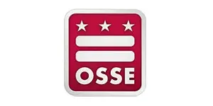 A red and white logo for osse